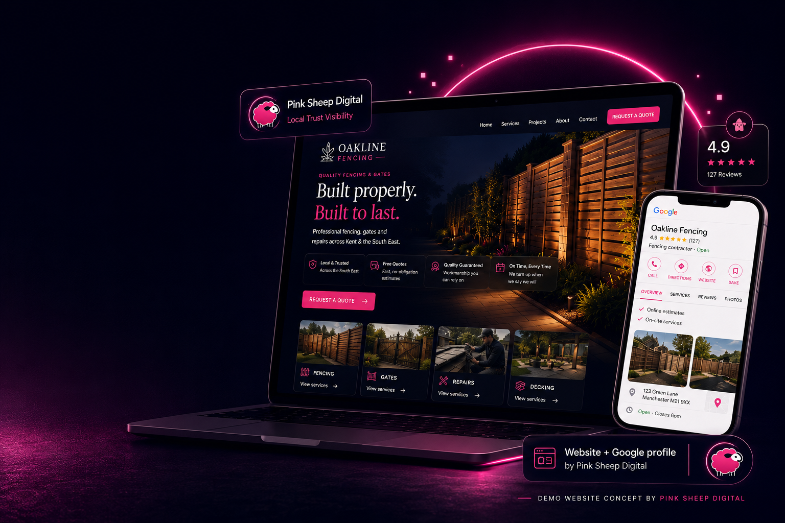 Pink Sheep Digital trust snapshot and demo website example for local trades