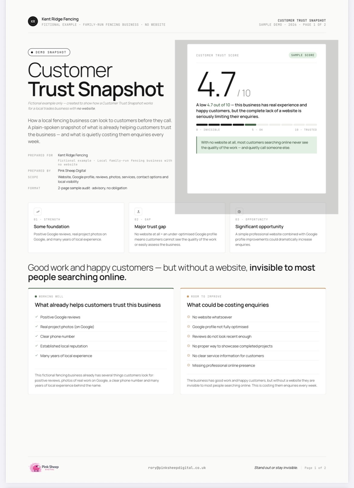 Example Customer Trust Snapshot report